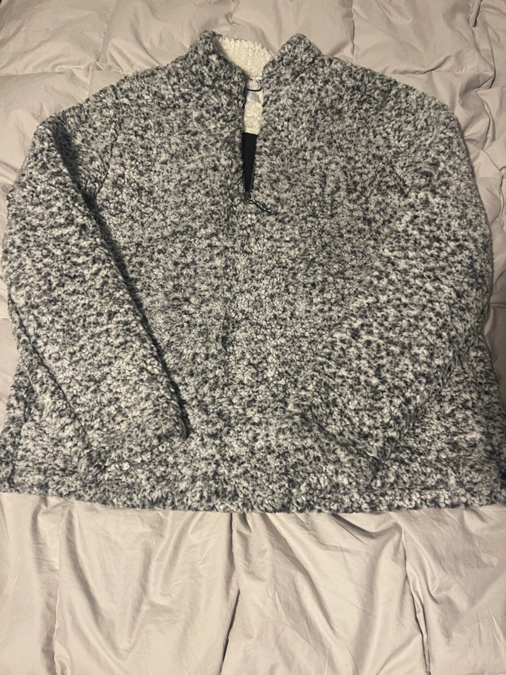 Time and Tru Heathered Gray Sherpa Half-Zip Pullover